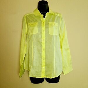 Chico's Yellow Cotton Blend Button Down Top